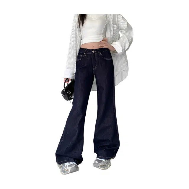 荟萃阁 早秋微喇百搭时尚女牛仔裤 女款