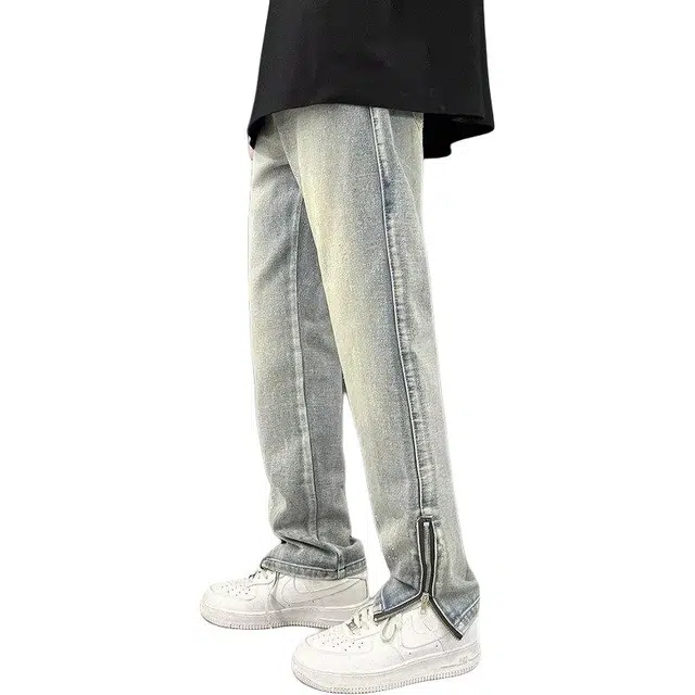 极限涡轮 美式高街痞帅休闲微喇百搭牛仔裤 男女同款