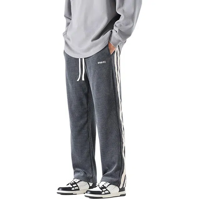么宁 秋冬季垂感简约百搭宽松直筒裤舒适透气个性潮牌日常运动休闲裤 男女同款