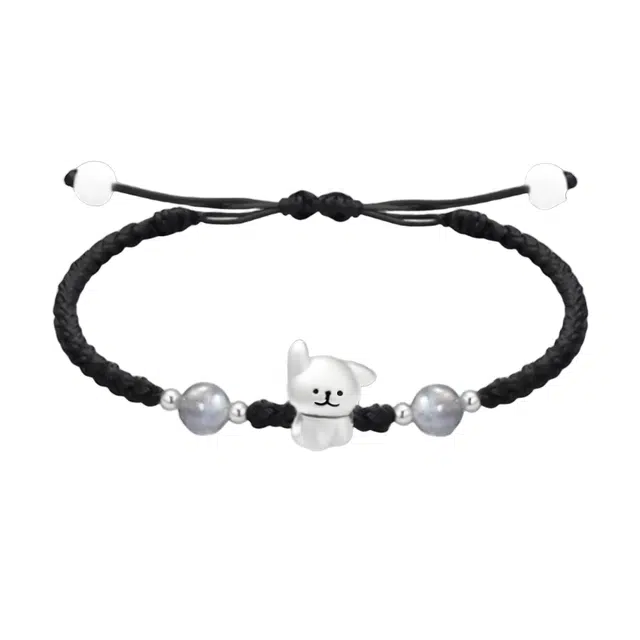 【999银】 絮物 竖耳小狗款国潮新中式纯手工编织小众简约设计甜美轻奢百搭新中式高级感出游吸睛神器#好运 织物 手绳 男女同款情侣款