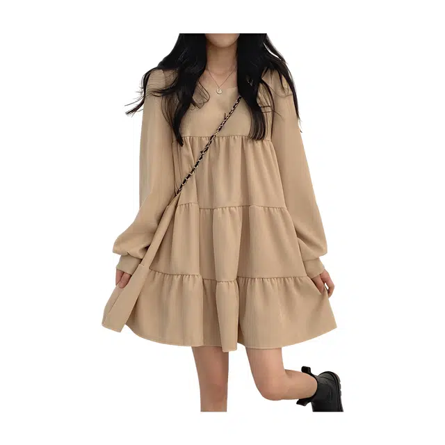 荟萃阁 韩系少女 甜美减龄 宽松 娃娃裙 长袖连衣裙 女款