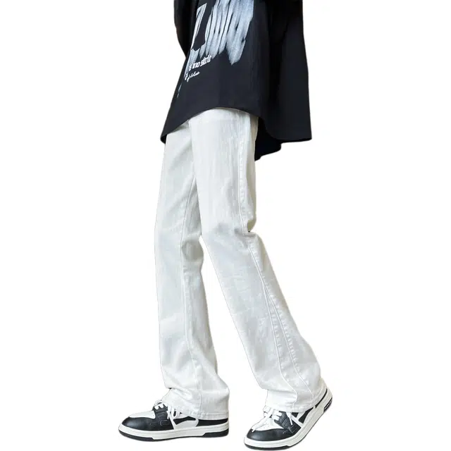 布客行 弹力微喇水洗美式复古港风简约纯色宽松高街垂感休闲百搭长裤子牛仔裤 男女同款