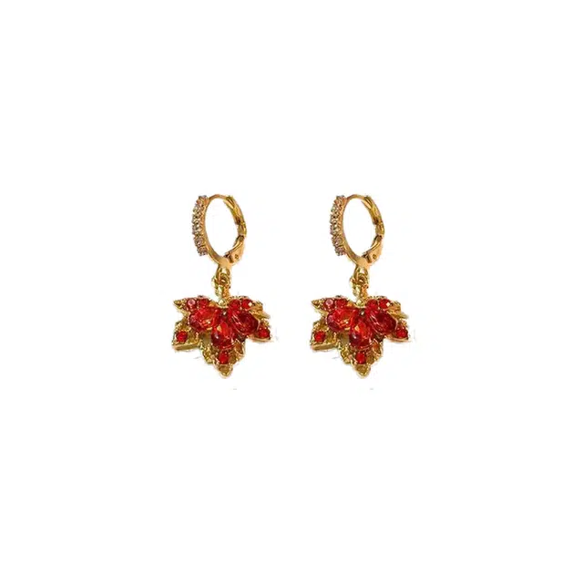 澜耀 焰枫鎏金 红枫叶耳扣 轻奢复古高级感 铜合金 耳环 女款