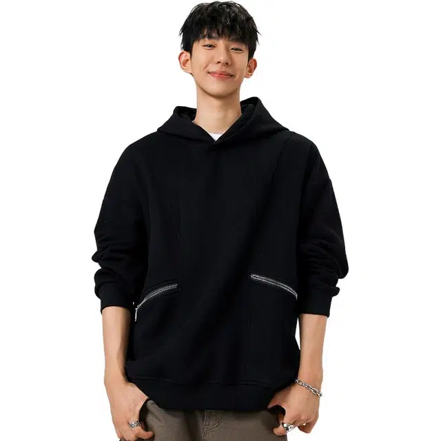 佐菲利 美式拼接连帽潮牌大口袋宽松设计感休闲百搭上衣卫衣 男女同款