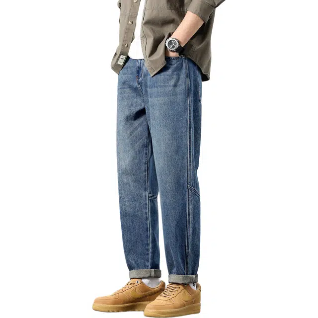 瑞梵帝斯 美式舒适宽松休闲百青少年夏季百搭耐磨直筒锥形哈伦潮牌工装洗水做旧长裤男士牛仔裤 男款