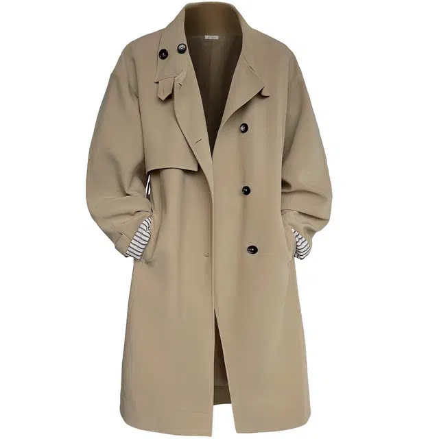 稻草人 美式复古春秋季时尚简约气质垂感休闲舒适宽松单排扣系带日常通勤防风百搭长款过膝长袖风衣 男女同款