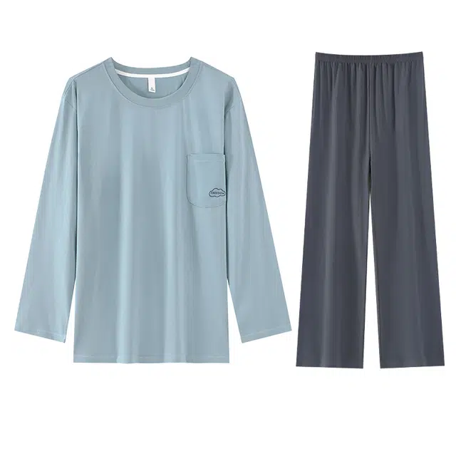 兰缪 纯棉春秋款长袖长裤秋冬季全棉青少年家居服睡衣套装 男款