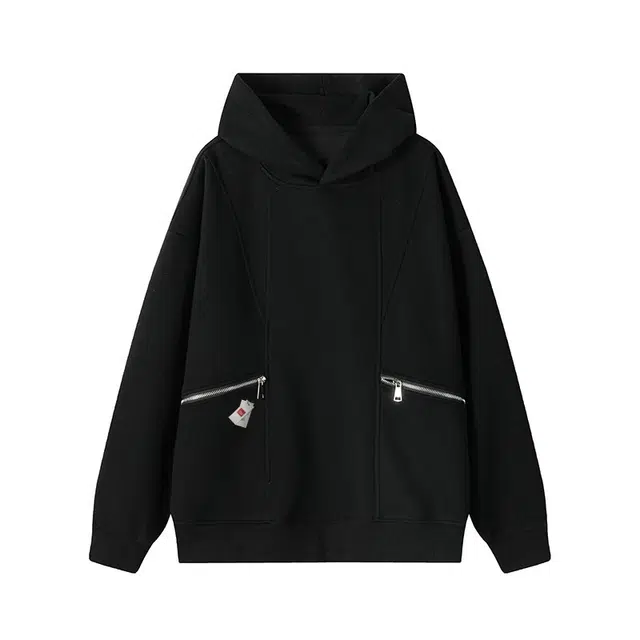 北极绒 设计感拉链口袋连帽秋装加肥加大码潮胖人宽松运动上衣外套设计感拉链口袋连帽潮套头卫衣 男款