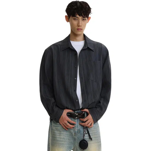 徐百货 肌理感条纹长袖防晒外套松弛感通勤休闲衬衫 男女同款
