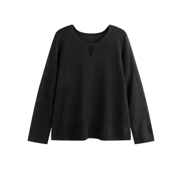 云妃秀 通勤圆领时尚宽松百搭显瘦长袖针织衫 女款