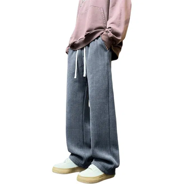 顶峰保罗 潮牌复古麦穗纹宽松直筒阔腿通勤卫裤无性别主义纯色高级感舒适百搭运动休闲裤 男女同款