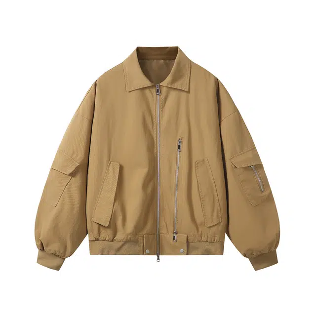 艾梵斯贝 美式复古潮流纯色水洗棉重工巴恩风高级感无性别潮酷日常通勤百搭休闲商务北欧风简约时尚宽松翻领夹克 男女同款