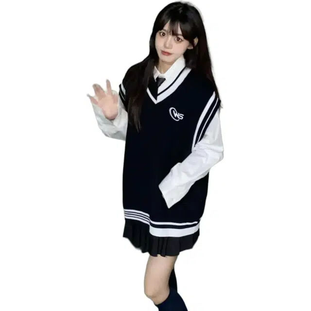 木清清 秋季装拼色字母绣花针织衫马甲背心毛衣女学生+衬衫两件套裙装套装 女款