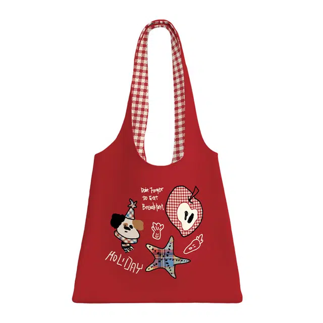 奥松 勃艮第高级感上班通勤韩系百搭慵懒风肩袋 绒面科技布 单肩包 女款 红色