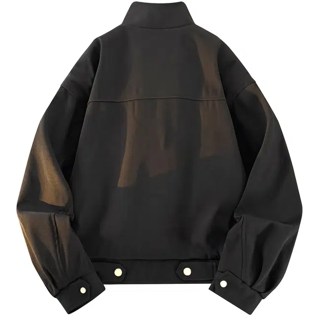 稻草人 美式复古美拉德假两件拼接设计宽松休闲百搭基础纯色立领纽扣防风潮流时尚个性春秋季舒适拉链夹克外套 男女同款