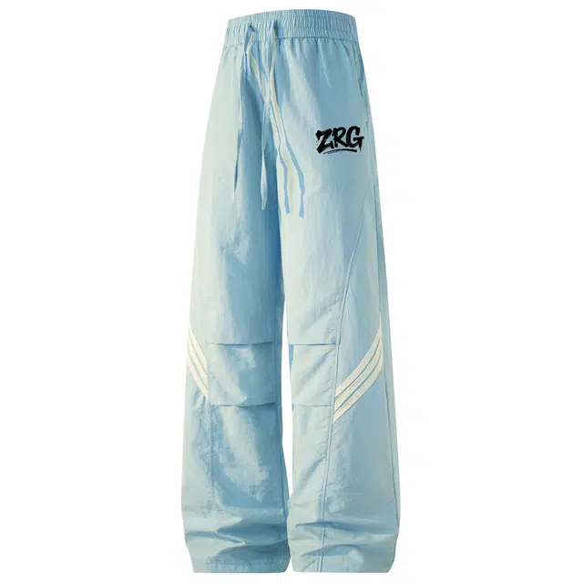 梓润格 高街潮流侧边三条杠个性印花冰丝裤宽松直筒阔腿设计凉感显高显瘦百搭垂感休闲裤 男女同款