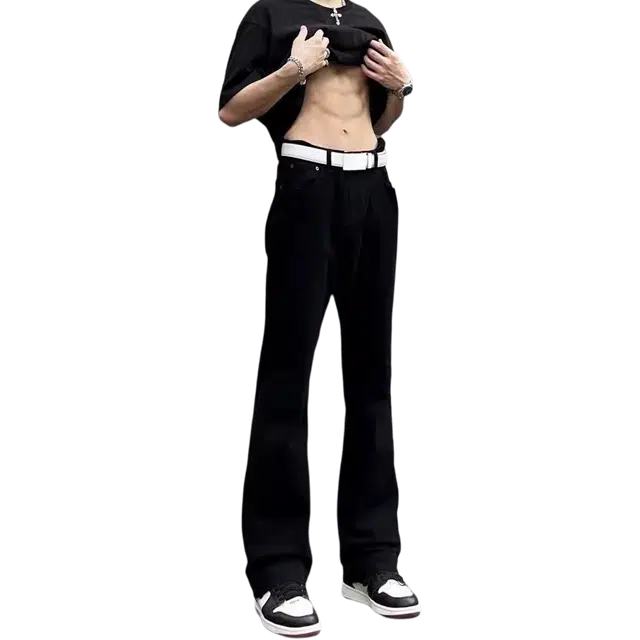 一碗士多 美式复古纯色个性简约口袋设计水洗做旧时尚长裤户外通勤日常百搭舒适显高显瘦宽松痞帅基础四季款休闲中腰直筒牛仔裤 男女同款