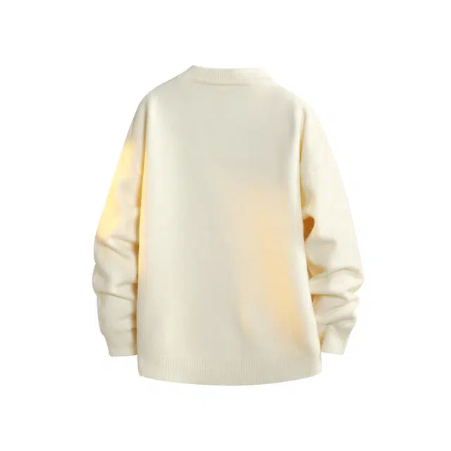 吾皇猫 慵懒高级感贴布绣设计复古潮牌纯色舒适软糯保暖宽松圆领套头休闲打底长袖毛衣针织衫 男女同款