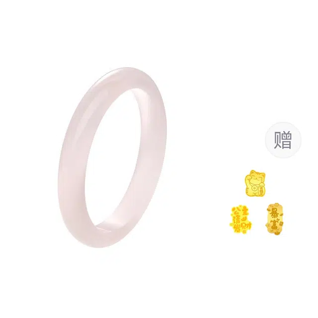 金大福 粉白月光猫眼素圈镯子 新中式国潮古风清透温润优雅气质小众旺桃花甜美精致汉服旗袍叠戴美人镯 浪漫告白 琉璃 手镯 女款