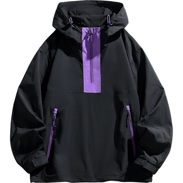 稻草人 春秋季美式撞色潮牌痞帅防水连帽冲锋衣外套男生休闲宽松户外徒步登山夹克 男女同款