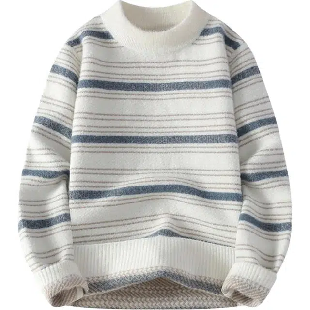 太子龍 青少年学生秋冬水貂绒潮条纹全身绒打底长袖针织衫 男女同款