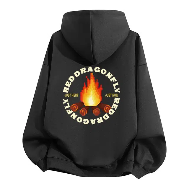 红蜻蜓 美式高街复古仿刺绣卡通火焰设计感数字字母印花宽松百搭舒适防风保暖休闲棒球服外套卫衣 男女同款