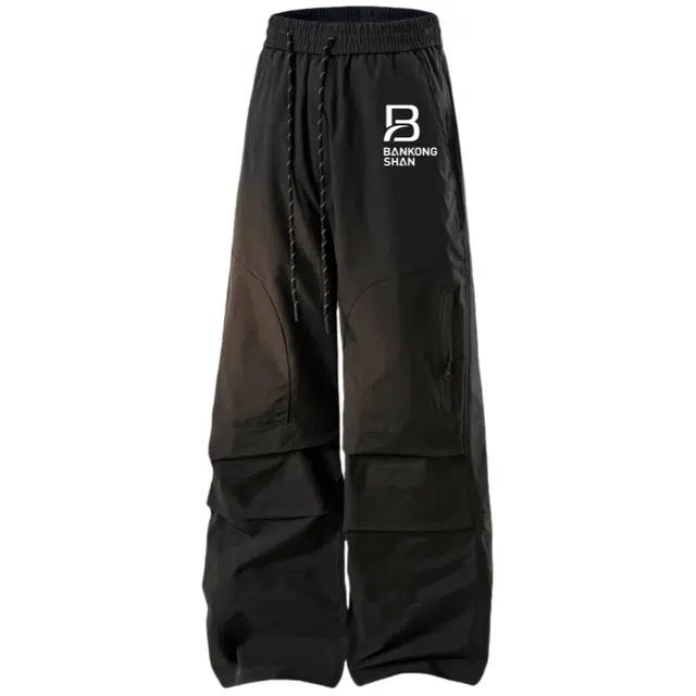 半空山 美式复古高街纯色褶皱降落伞兵大口袋三防直筒休闲裤 男女同款