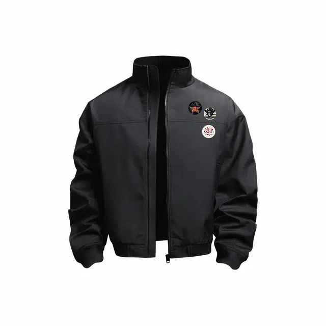 半空山 美式高街复古个性潮流品牌徽章印花飞行短款高质感百搭廓形休闲工装立领夹克外套 男女同款