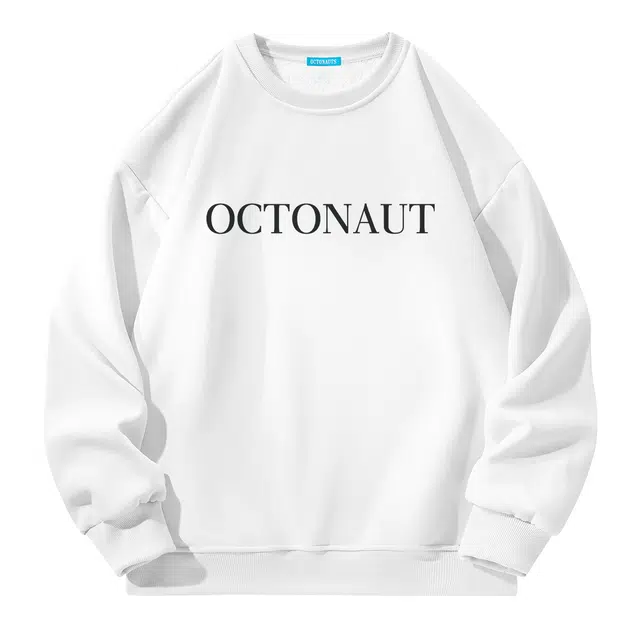 海底小纵队  美式高街简约舒适复古潮流幻影人物字母印花手绘学生国潮宽松保暖休闲加绒加厚纯色百搭重磅落肩打底圆领长袖卫衣 男女同款