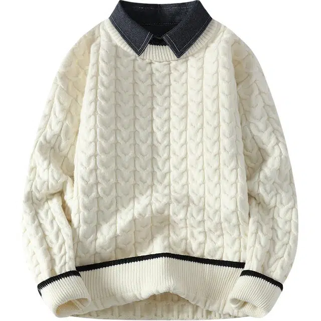 太子龍 衬衫领假两件秋冬季休闲宽松外套针织衫 男女同款