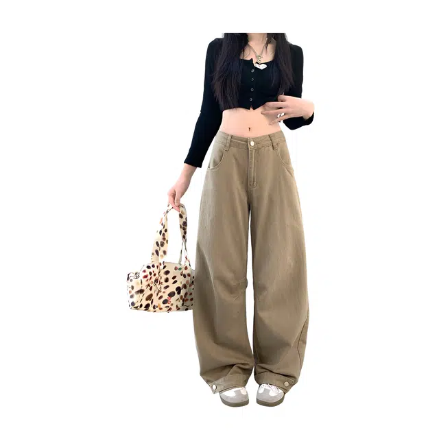 荟萃阁 复古百搭时尚阔腿高腰宽松牛仔裤 女款