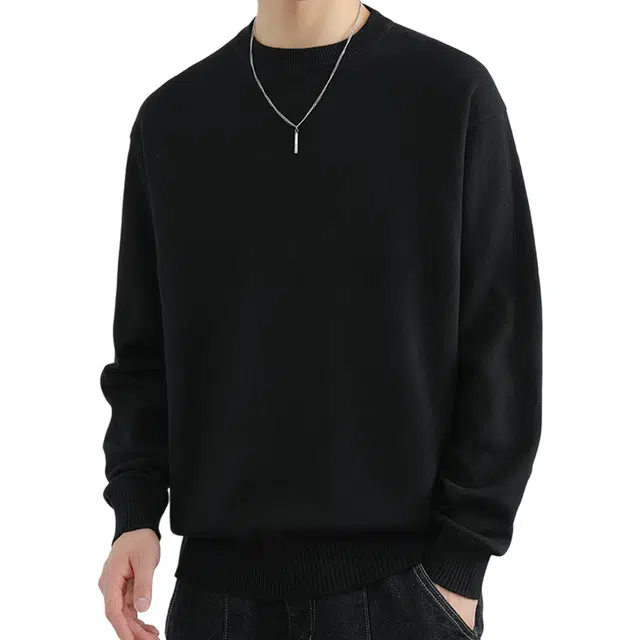 冈哉 纯色纯棉简约基础款套头设计美式极简舒适保暖打底衫日常通勤百搭休闲针织衫 男女同款