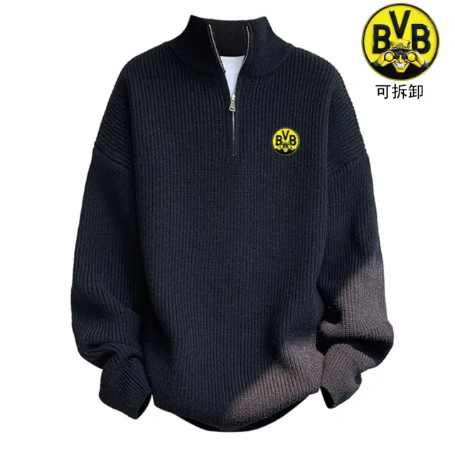 普鲁士多特蒙德 潮牌高街针织男士立领半拉链开衫上衣外套百搭休闲舒适防静电保暖毛衣 男女同款