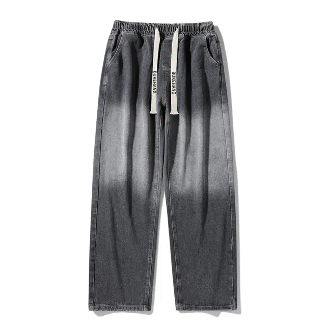 【直筒渐变显高显腿长】布客行 美式复古宽松大码水洗做旧潮流港风高街小众百搭阔腿舒适长裤子日常通勤痞帅学院风牛仔裤 男女同款