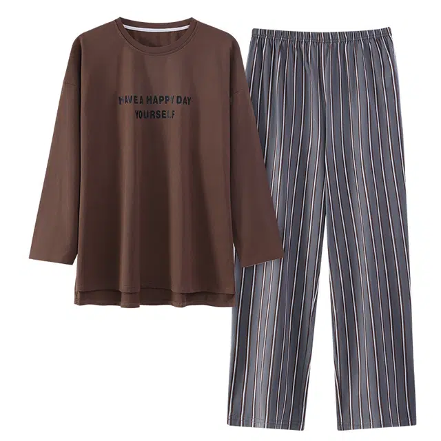 睦隆世家 春秋季韩版纯棉亲肤简约时尚舒适休闲圆领抑菌长袖长裤可外穿全棉家居服睡衣套装 女款