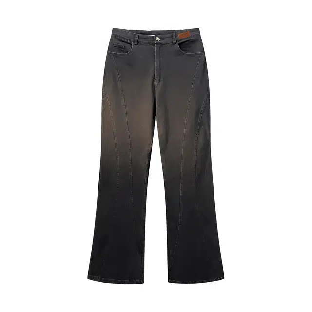 【微喇拼接做旧不勒腿】布客行 美式复古基础款直筒长裤子港风不规则线条宽松阔腿高街显高显瘦水洗通勤通用牛仔裤 男女同款