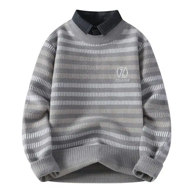 太子龍 衬衫领假两件潮牌日系内搭保暖针织衫 男女同款