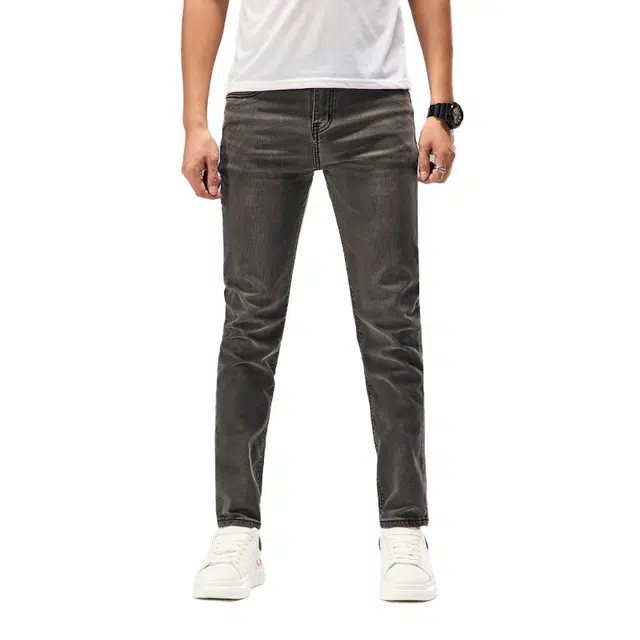 吉肯蒂 简约时尚男春秋薄款天丝莱赛尔潮流修身小脚紧身休闲百搭裤子牛仔裤 男款