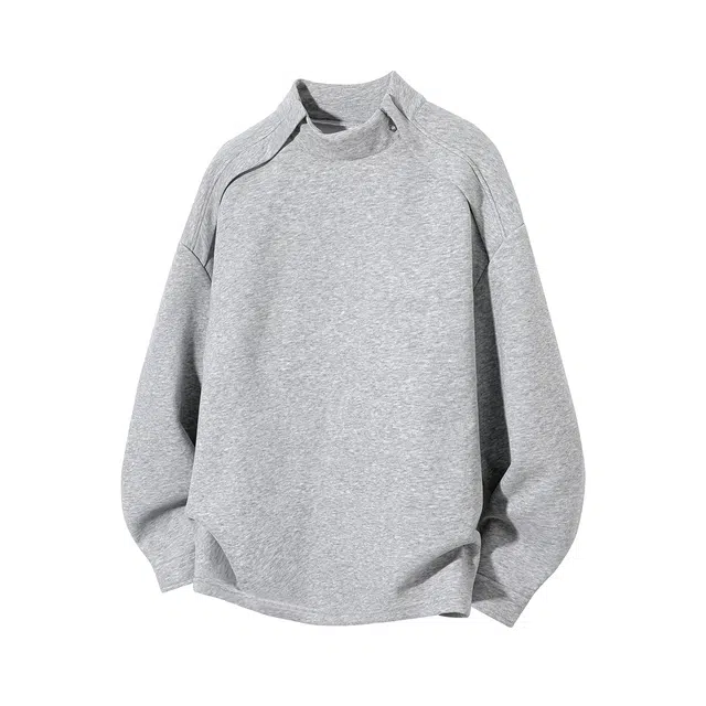 哲源 美式复古重磅曼巴棉解构拉链外套男款春秋设计感半高领纯色简约套头上衣潮牌百搭亲肤舒适宽松痞帅情侣款正肩卫衣 男女同款