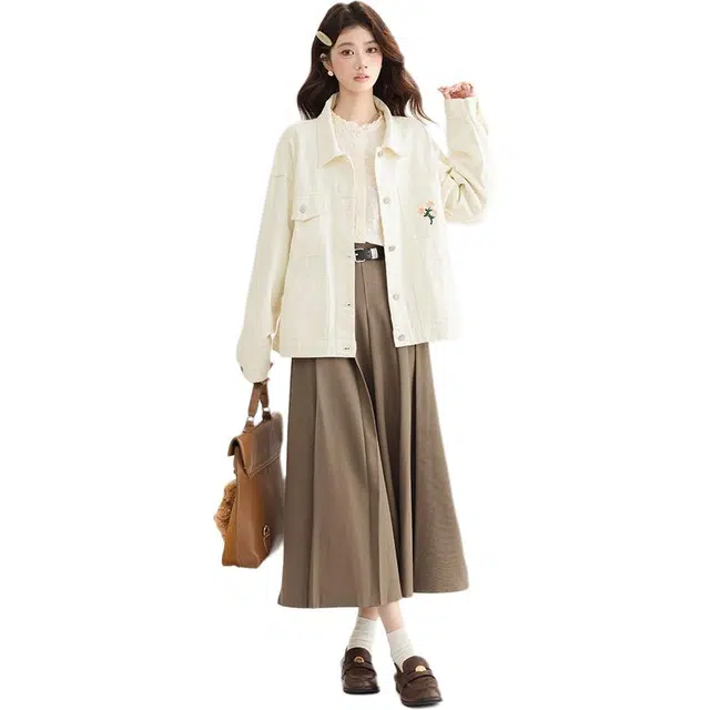 邓大喵 瑰朵小清新甜美刺绣女早春设计感小众上衣小个子牛仔外套 女款