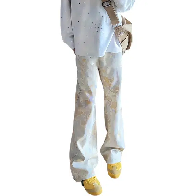 单爵 美式扎染微喇裤男款高级感痞牛仔裤 男女同款