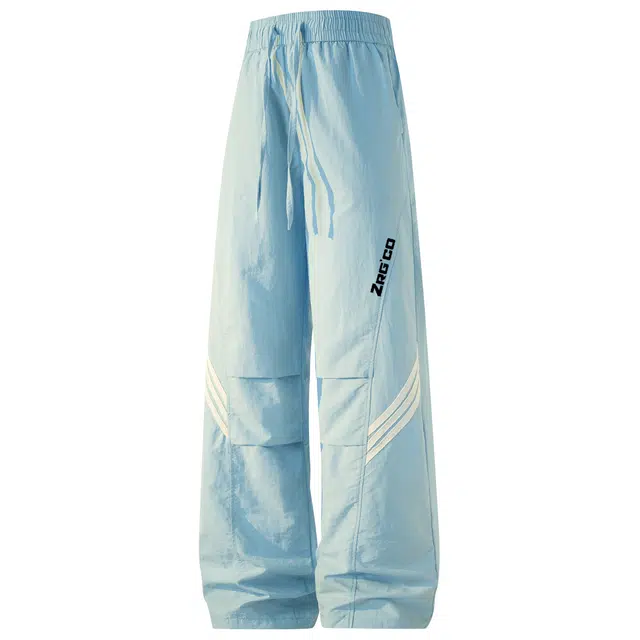 梓润格 美式风格侧边三条杠印花冰丝裤宽松阔腿版型清凉显高百搭舒适薄款直筒休闲裤 男女同款