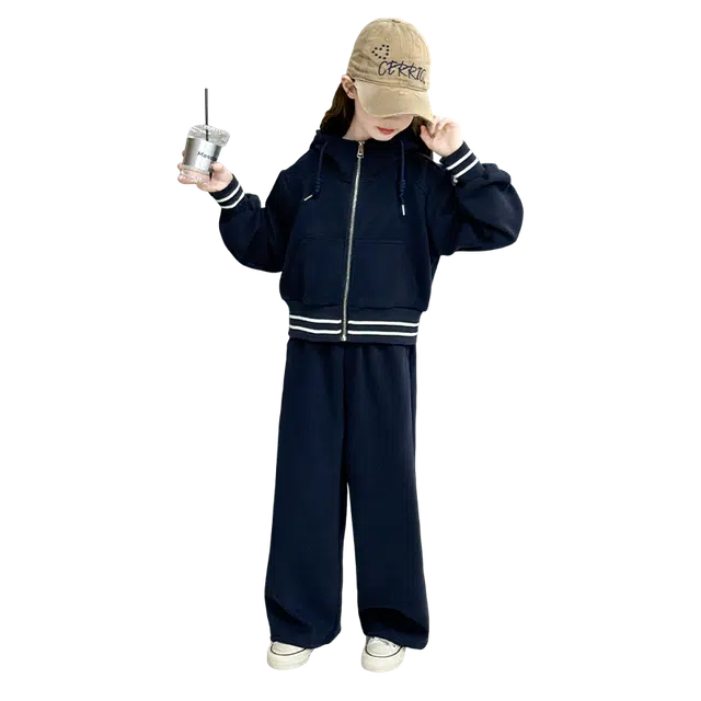 帕兰朵休闲运动套装 韩版洋气时尚百螺纹设计感气质穿搭两件套 青少年