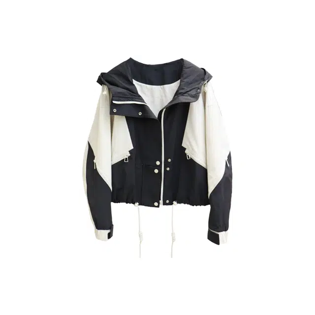 敲模女孩 美式工装风撞色户外连帽休闲夹克 女款
