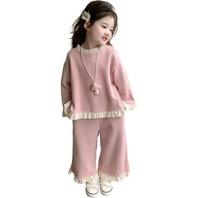 帕兰朵休闲运动套装 洋气时尚百搭蝴蝶结阔腿裤卫衣两件套 青少年