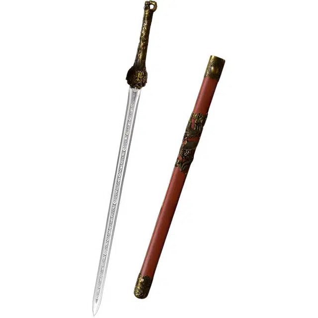 天字号 龍王剑 高锰钢宝剑金属雕刻装饰绸缎包杉木鞘刀剑未开刃 其他静态模型