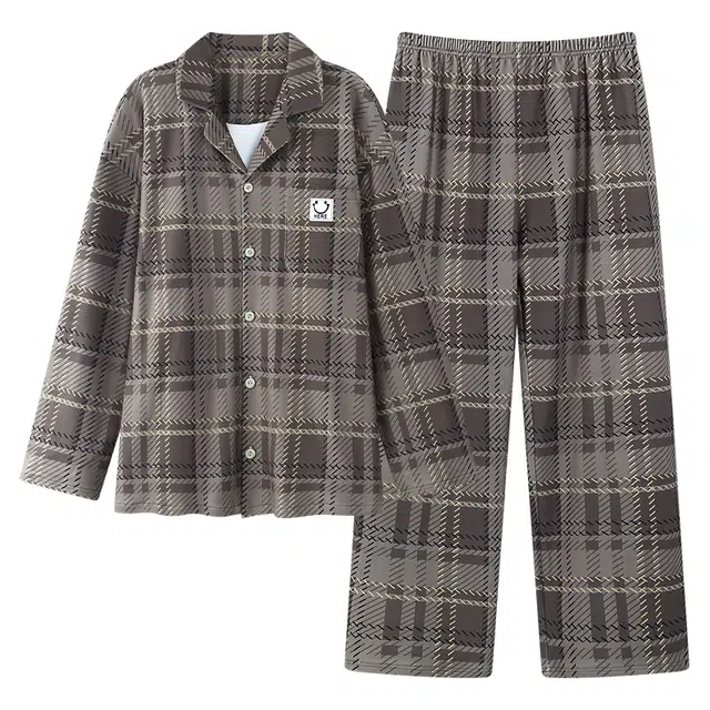 顶瓜瓜 夏季男透气简约舒适翻领设计休闲风格家居服睡衣套装 男款