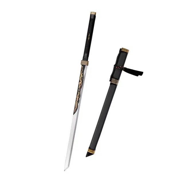 天字号 黑金斩神系列唐横刀 高锰钢刃合金装绕绳柄包布鞘 其他静态模型
