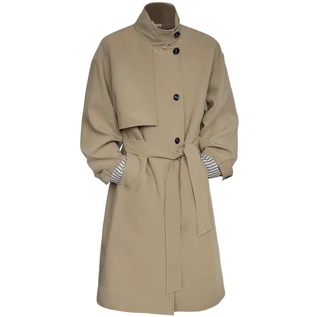 稻草人 美式复古春秋季时尚简约气质垂感休闲舒适宽松单排扣系带日常通勤防风百搭长款过膝长袖风衣 男女同款