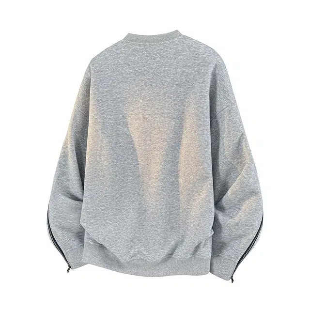 哲源 美式复古华棉长拉链拼接小众设计感男款春秋外套简约纯色圆领套头衫潮牌百搭宽松舒适潮流痞帅无帽休闲卫衣 男女同款